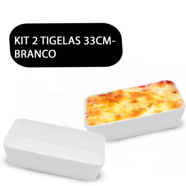 Imagem de Kit 2 Travessas Retangular Saladeira Petisqueira com Friso Le Chef Branca 33x23x6cm