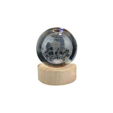Imagem de Luminária Abajur USB Enfeite Decorativo Esfera de Vidro 3D Com Led Planetário Quarto - Globo Terrestre