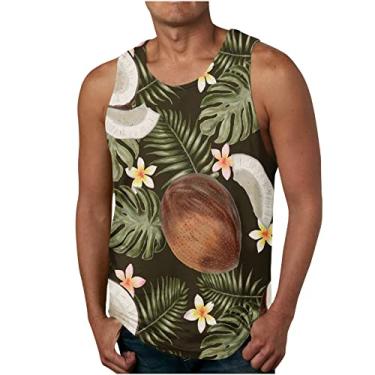 Imagem de Camiseta havaiana regata esportiva tropical academia coletes de praia para homens outono verão gola canoa estampa floral colete masculino 2024, O-948 marrom, M