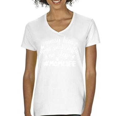 Imagem de Camiseta feminina Mom Life com decote em V engraçada e calça de ioga sem dormir, maternidade, mamãe urso, futebol, beisebol, mamãe, Branco, XXG