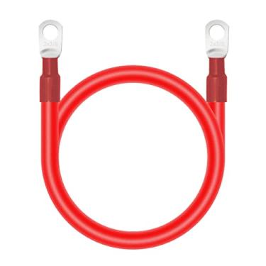 Imagem de ELFCULB Cabo de bateria de calibre 2 7 cm, cabo de soldagem de cobre estanhado, fio positivo com porcas de 9,5 mm e capa de cabo protetor para inversor de energia bateria solar de carro
