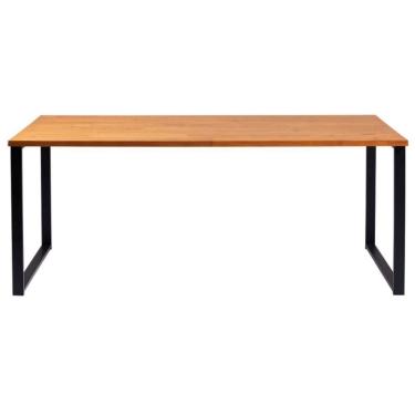 Imagem de Mesa De Jantar Retangular Boston Industrial Daf Móveis 180 X 90 Cm Madeira Maciça  Base Aço Preto