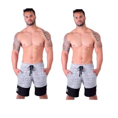 Imagem de Kit 2 Bermudas Luly G Rajada Cinza Moletinho Luxo masculina