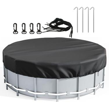 Imagem de Ø 457 cm Capa protetora para piscina redonda, capa de piscina com cordão e rebites inferiores, capa de banheira de hidromassagem redonda externa, 15 pés, consulte a descrição