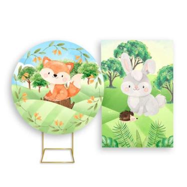 Imagem de Painel De Festa Redondo 1,50x1,50 + Painel Vertical 1,50x2,20 - Bosque