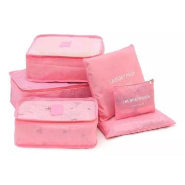 Imagem de Kit Organizador De Mala Bolsa Viagem 6 Pçs Necessaire - Travel, Rosa c