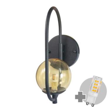 Imagem de Arandela ONLINE  PRETA Globo de Vidro AMBAR + LED 5W  - Trybo 