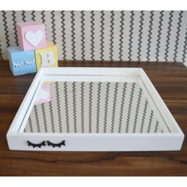 Imagem de Bandeja Espelho B101 MDF Branca Cílios Bebê Kit Higiene Infantil Decor