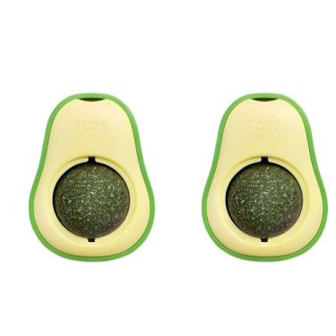 Imagem de Kit 2 Brinquedos De Abacate Para Gatos Com Catnip Erva de Gato Natural Bola De Lamber Cor Sortida Premium Para Entretenimento Estímulo Físico e Diversão de Gato