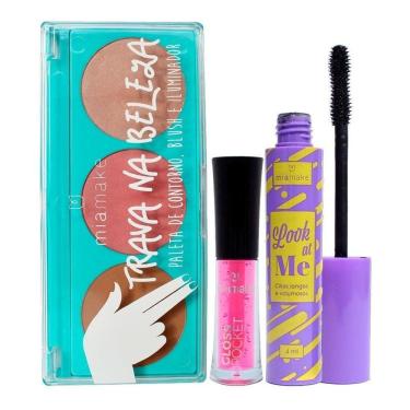 Imagem de Kit Maquiagem Gloss Paleta Contorno Blush Iluminador Rímel