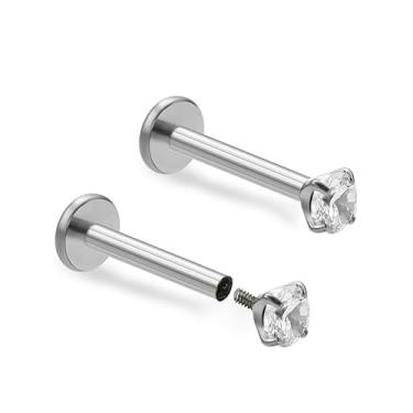 Imagem de ZYTAIJEW 2 peças G23 titânio 16G roscado internamente atrás nariz anel monroe labret lábio anéis hélice unha cartilagem tragus brinco piercing joia barra comprimento 6 mm-12 mm, Titânio, Sem Pedra