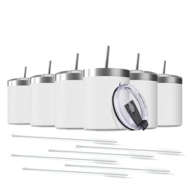 Imagem de Deitybless Pacote com 6 copos skinny de aço inoxidável de 350 ml com tampa à prova de respingos, copo térmico de parede dupla isolado a vácuo, garrafa fina de viagem inquebrável ao ar livre para