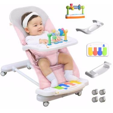 Imagem de Balanço Infantil CuddoBaby 4 em 1 com Rodas e Piano Removível - Rosa