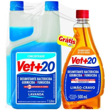Imagem de Desinfetante Bactericida Lavanda  Vet20 1L com Limão Cravo 500ml
