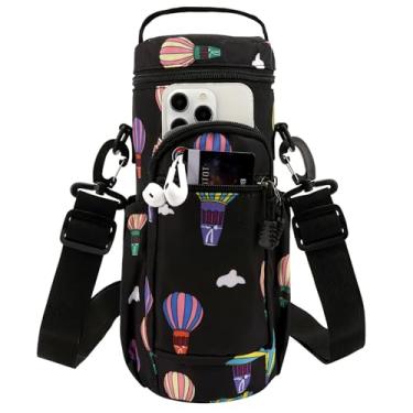 Imagem de Linkidea Suporte para garrafa de água com alça compatível com CamelBak Chute Mag 1,5 g, suporte de bolsa esportiva para garrafa de água com bolso lateral, alça de ombro com bolso para telefone, preto