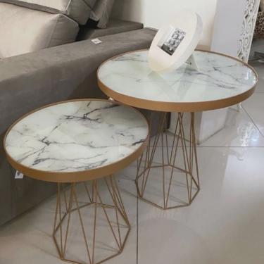 Imagem de Mesa Lateral Redonda Trama Vidro/MDF