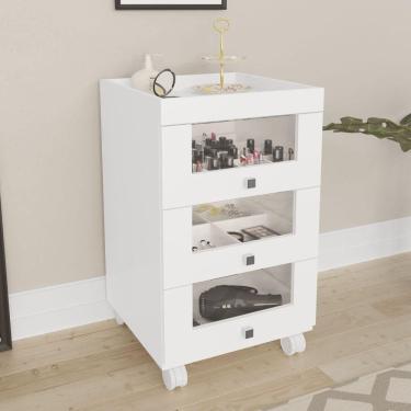 Imagem de Balcão Carrinho Maquiagem 3 Gavetas Branco Tecno Mobili