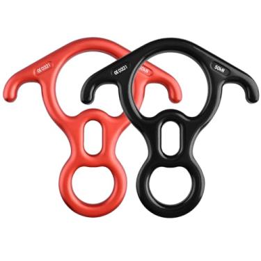 Imagem de TRIWONDER 50 KN Boneco de escalada de rocha 8 Descender Rescue Belay Device Descender e mosquetão Rock Rappelling Gear, Black + Red