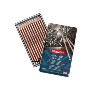Imagem de Lápis de Cor Permanente Metallic 12 Cores Estojo Lata - Derwent, Único