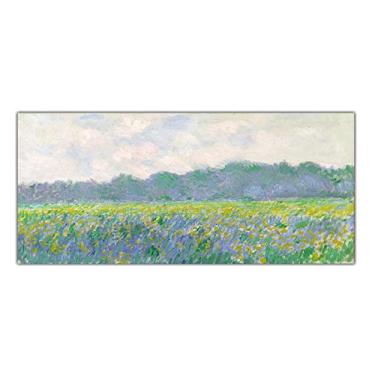 Imagem de Reprodução de arte famosa de arte em tela. Claude Monet. Campo de íris amarelas em Giverny. Pôster de imagem de parede com impressão de arte clássica. Impressão em tela decoração de casa moderna - 130
