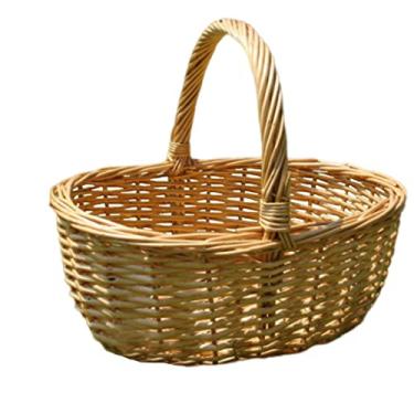 Imagem de Cesta de vime rústica para piquenique, cesta de presente vazia, oval com forro para suprimentos de festa, acessório interno bege para casa