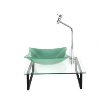 Imagem de Kit Cuba de Vidro 10cm Tampo 40cm com Suporte Torneira Valvula Verde