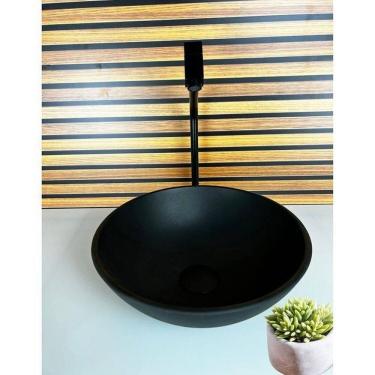 Imagem de Kit Cuba Vidro Redonda 35cm + Torneira + Valvula Preto