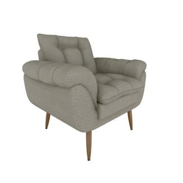 Imagem de Poltrona Decorativa Confortável Pés Em Madeira Maciça Xangai Matrix Veludo Palha Jaguar