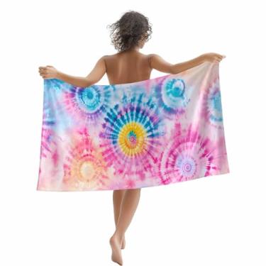 Imagem de Toalha de praia artística abstrata tie-dye 76 cm x 152 cm rosa azul-petróleo gradiente aquarela secagem rápida sem areia toalhas de piscina macias e absorventes toalhas compactas acessórios de praia
