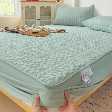 Imagem de Protetor de colchão acolchoado respirável com bolso profundo, capa de cama antiderrapante, capa de colchão impermeável espessa, lavável, à prova de poeira, acessório de cama verde | Queen: 150 x 200