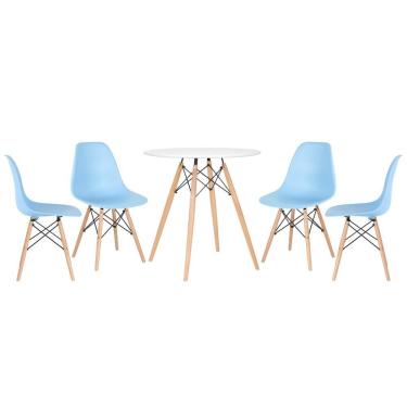 Imagem de Mesa Redonda Eames 70 Cm Branco + 4 Cadeiras Eiffel Dsw Azul Claro