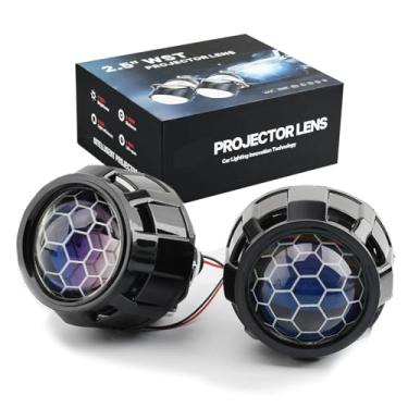 Imagem de Mini lente de projetor de favo de mel azul de 6,3 cm, kit de retrofit de farol de carro com coberturas pretas, feixe de foco de 70W 20.000LM 6000K com linha de corte afiada, lente de projetor bi-xenon