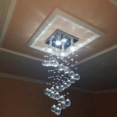 Imagem de Lustre de cristal para sala espiral com 70cm de altura base de inox de