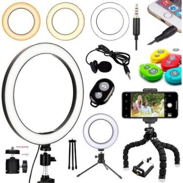 Imagem de Kit Youtuber Microfone de Lapela Para Celular Universal Iluminador Rin