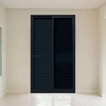 Imagem de Porta Veneziana com Tela Mosquiteira 150cm X 215cm Vidro de Segurança 0,6cm Fábrica do Alumínio Preto