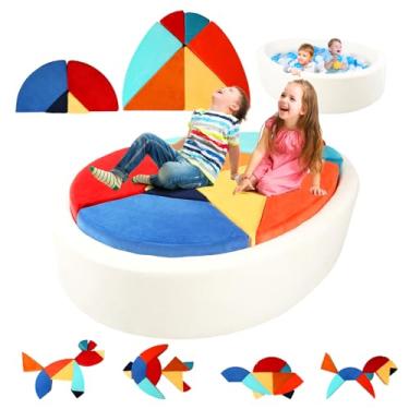 Imagem de Heypappy Sofá infantil para brincar, sofá infantil 2 em 1 em forma de ovo com bola exclusiva (não inclui bolas), sofá de brinquedo tangram para sala de jogos, poltronas modulares para criatividade