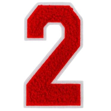 Imagem de 1 peça de patch de número de chenille vermelho de 10 cm, remendos de ferro para chapéus, bolsas de roupas, mochilas, jeans, par com remendos iniciais letras grandes universitárias (vermelho 2)
