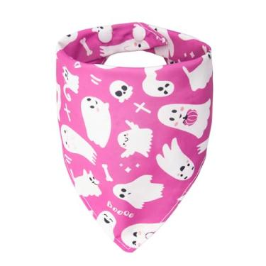 Imagem de ICEMOOD Bandanas de cachorro fantasma rosa Halloween Spooky Boo fantasia, lindo cachecol triangular, animal de estimação com botão de pressão para meninas, 13,6 a 34 kg, raça média e grande