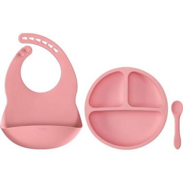 Imagem de Kit Refeição de Silicone Buba - Rosa (Prato, Babador e Colher)