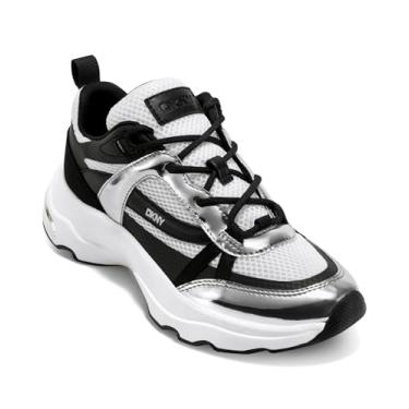 Imagem de DKNY Tênis esportivo feminino Juna Everyday com cadarço e plataforma, Branco/níquel, 39