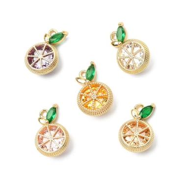 Imagem de UR URLIFEHALL 10 peças, pingentes de fatias laranja de zircônia cúbica, 5 cores, banhado a ouro 18 K, pingentes de comida de frutas doces para fazer você mesmo, colar e fazer joias