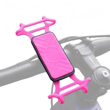 Imagem de NELboNs Suporte de silicone para telefone de bicicleta, suporte para celular, design antivibração, compatível com smartphones de marca universal (rosa)