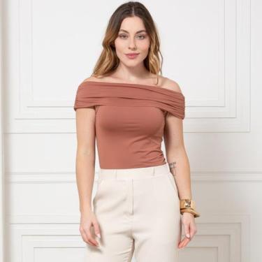 Imagem de Blusa Feminina Ombro a Ombro em Poliamida - Maranne, Marrom, M