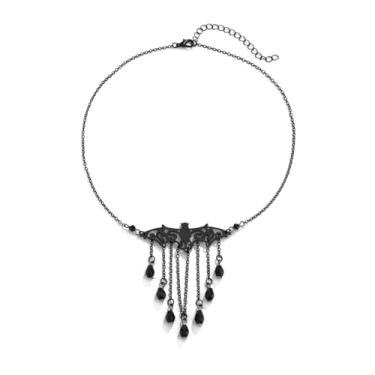 Imagem de liveliwithmin Colar gargantilha de morcego preto gótico vimpire hippie punk corrente de borla longa pingente de gota pingente de Halloween cosplay joias, one size, Metal, Sem Pedra Preciosa