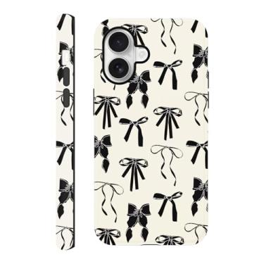 Imagem de Yomjew Capa de celular com laço fofo para iPhone 17 de 6,3 polegadas, estampa de laço de fita preta coquete design de impressão 2 em 1 fosco capa de telefone à prova de choque TPU macio proteção de PC