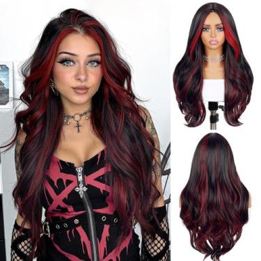 Imagem de Peruca Quantum Love Long Curly 70cm preta Mix Vermelha Sintética