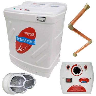 Imagem de Gerador de Vapor P/ Sauna 9KW 220V Bifásico c/Quadro Analógico Kit Instalação e Luminária SODRAMAR