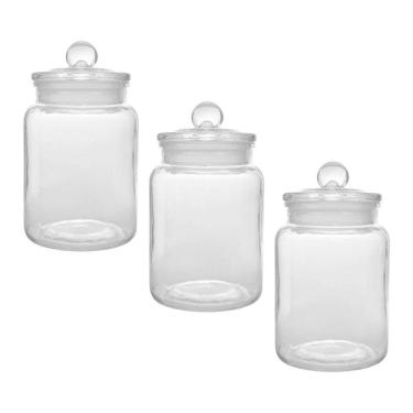 Imagem de Kit 3 Potes Porta Mantimento Vidro Arena 1,6L Com Tampa