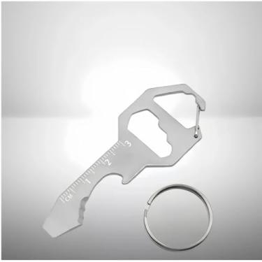 Imagem de 1 chaveiro multiferramentas de aço inoxidável 6 em 1 com abridor de garrafa, chave sextavada, chaves de fenda, régua e arquivo, design portátil compacto para uso externo e diário