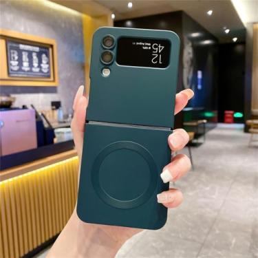 Imagem de Caso de luxo sem fio carga caso silicone macio para samsung galaxy z flip 3 4 5 ultra fino tapete capa, verde escuro, para samsung z flip 4